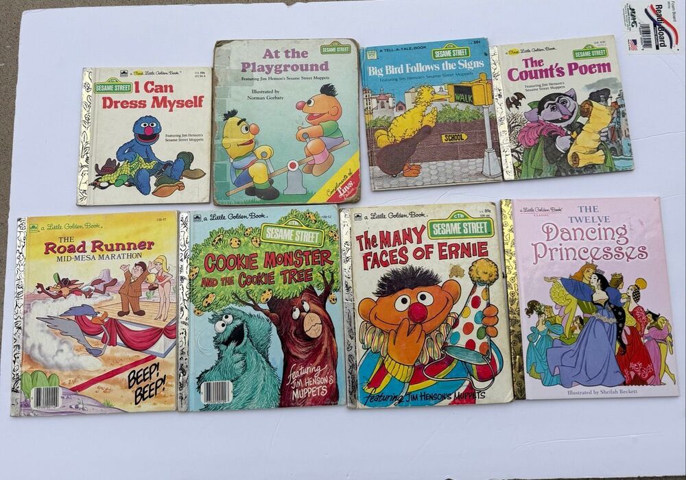 Vintage Sesame Street Little Golden Books Cookie Monster Big Bird Retro Nursery